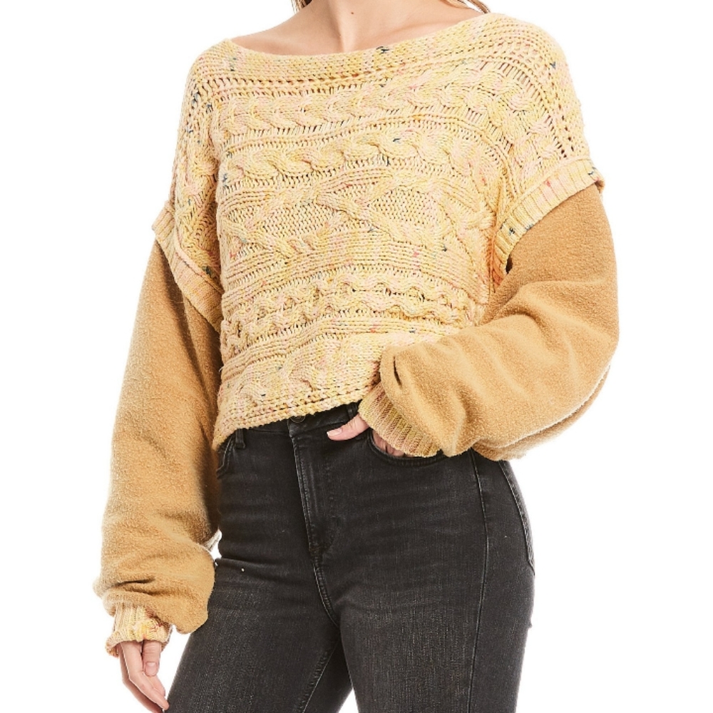 Cropped Slouchy sweater Free People Honey honeycomb mixed yarn Size Small